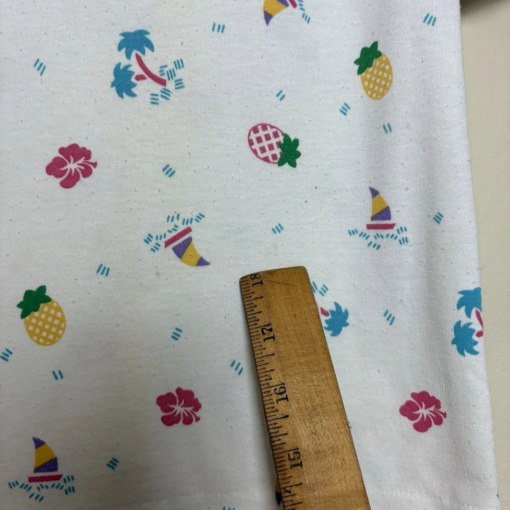 VTG Healthtex Shirt Girls Size 6 White Pineapples Tropical Hibiscus Boat Puff